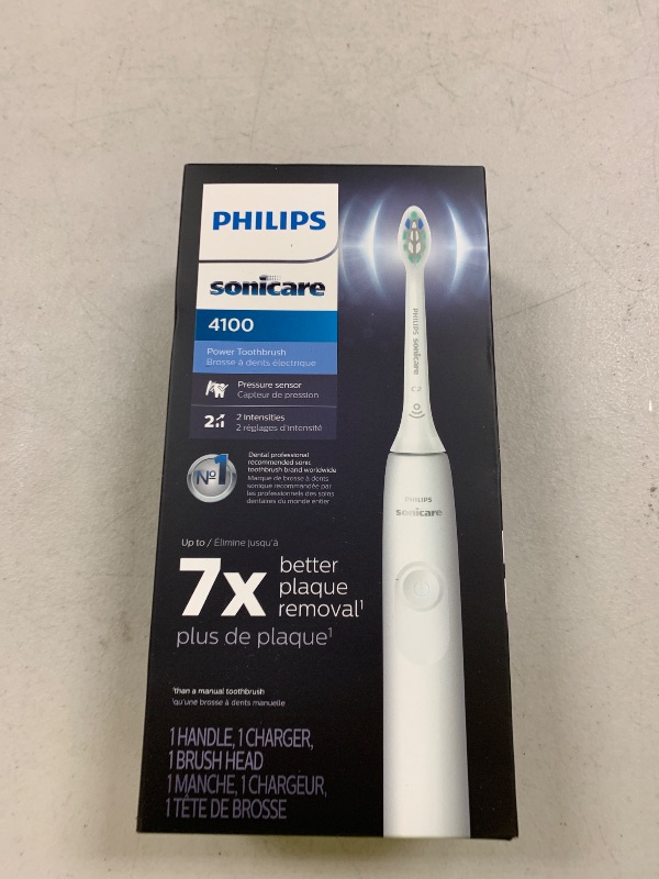 Photo 1 of Philips Sonicare 4100 Rechargeable Electric Toothbrush, with Pressure Sensor, 2 Intensity Settings, SmarTimer and QuadPacer, 14-Day Battery Life, White, Model HX3681/23