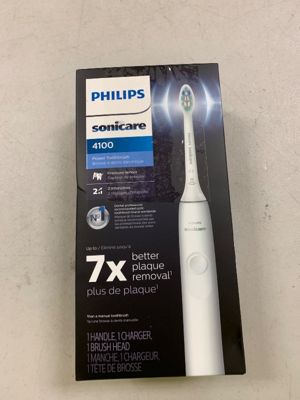 Photo 1 of Philips Sonicare 4100 Rechargeable Electric Toothbrush, with Pressure Sensor, 2 Intensity Settings, SmarTimer and QuadPacer, 14-Day Battery Life, White, Model HX3681/23