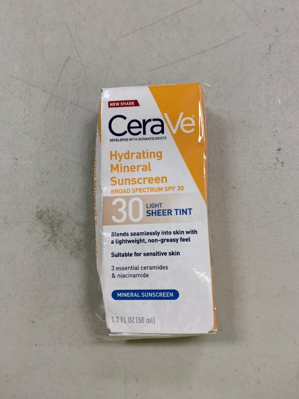 Photo 1 of CeraVe Hydrating Mineral Sunscreen SPF 30 with Sheer Tint, Tinted Mineral Sunscreen with Zinc Oxide & Titanium Dioxide, Blends Seamlessly For Healthy Glow, Light, 1.7 Oz