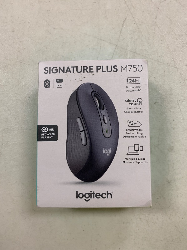 Photo 1 of Logitech Signature Plus M750 Wireless Mouse – for Small to Medium Hands, SmartWheel, Bluetooth, Multi Device, 24-Month Battery, Silent Clicks, Customizable Side Buttons, Contoured Shape - Graphite