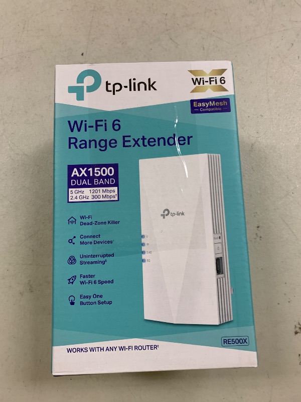 Photo 1 of TP-Link AX1500 WiFi Extender Internet Booster(RE500X), WiFi 6 Range Extender Covers up to 1500 sq.ft and 25 Devices,Dual Band, AP Mode w/Gigabit Port, APP Setup, OneMesh Compatible