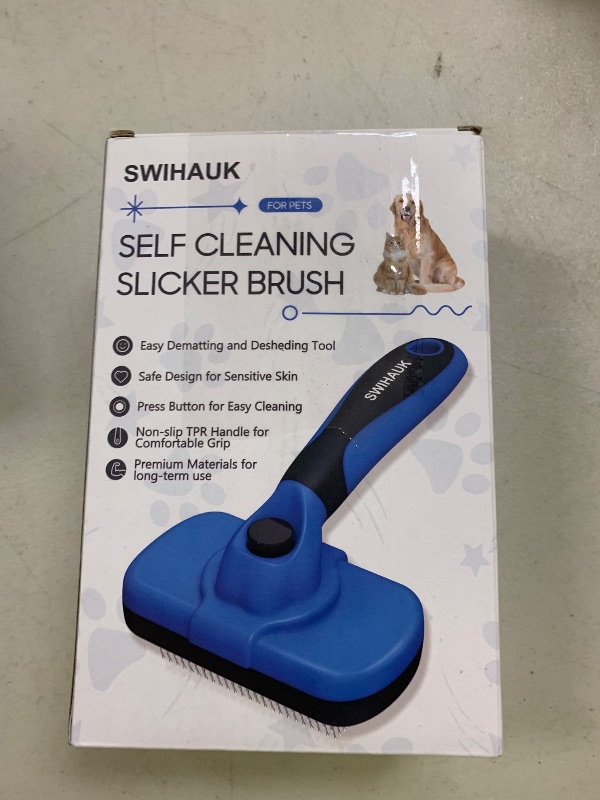 Photo 1 of Swihauk Self Cleaning Slicker Brush - Skin Friendly Deshedding Grooming Tool for Dogs & Cats, Suitable for Shedding & Haired Pets, with Pet Supplies Accessories, Blue
