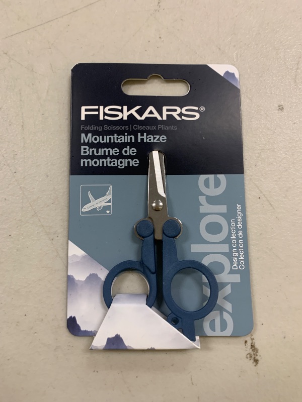 Photo 1 of FISKARS Folding Travel Scissors - TSA-Compliant and Portable - Stainless Steel Blades and Blue Handles