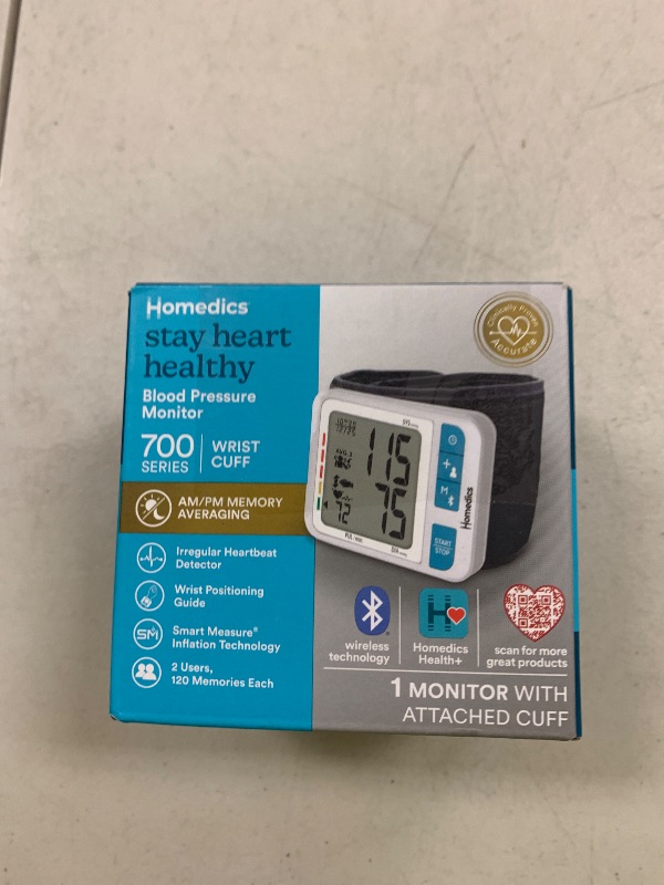 Photo 1 of Homedics 700 Series Wrist Cuff Blood Pressure Monitor for Home Use, One-Touch Operation, Accurate Results, 2 Users, with Bluetooth Wireless Technology to The Homedics Health App (Smart)