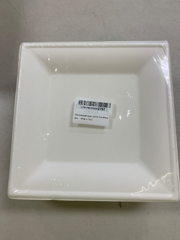 Photo 1 of Qi Boo Square Paper Plates 10 Inch [100-Pack] Compostable Eco Friendly Disposable Plates Heavy Duty, Biodegradable Recycled Bagasse Plates, Large Paper Dinner Plates, Sturdy White 10" Plate