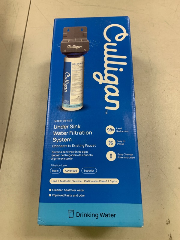 Photo 1 of Culligan US-DC3 Under Sink Water Filter System, Direct Connect, Premium Lead Filtration, Removes 99% Lead, Chlorine, Taste & Odor, 4,750-Gal, 12-Month Cartridge, 1.5 GPM