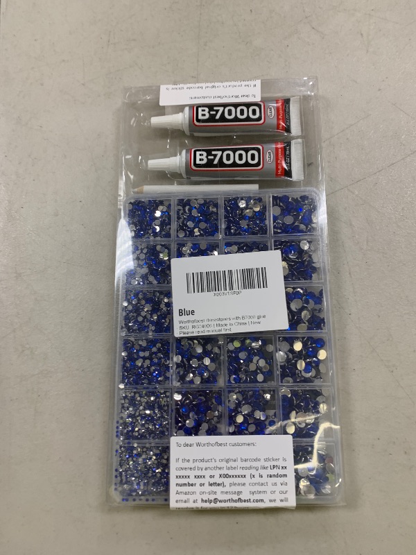 Photo 1 of b-7000 Adhesive Glue with 20100 Pcs Blue Rhinestones for Crafts Clothing Clothes Fabric Shoes, Dark Royal Navy Blue Flatback Gems Crystals, Flat Back Diamonds Mix ss6-ss30, Non Hotfix Rhinestones Bulk