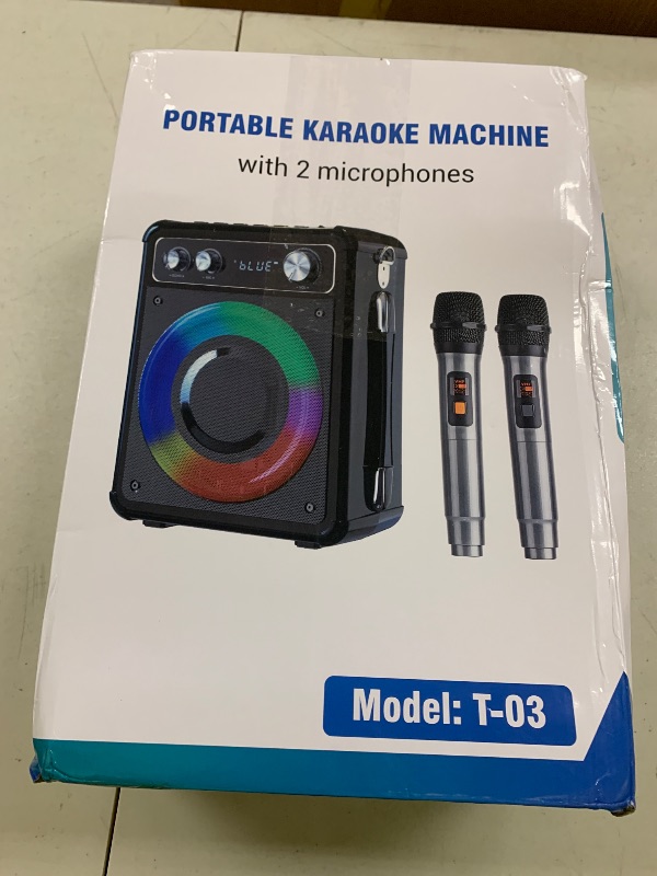 Photo 1 of VOSOCO Karaoke Machine, Portable Bluetooth Karaoke Speaker with 2 Wireless Microphones, PA System for Adults Kids with LED Lights, Supports FM/AUX/USB/TF for Home Party