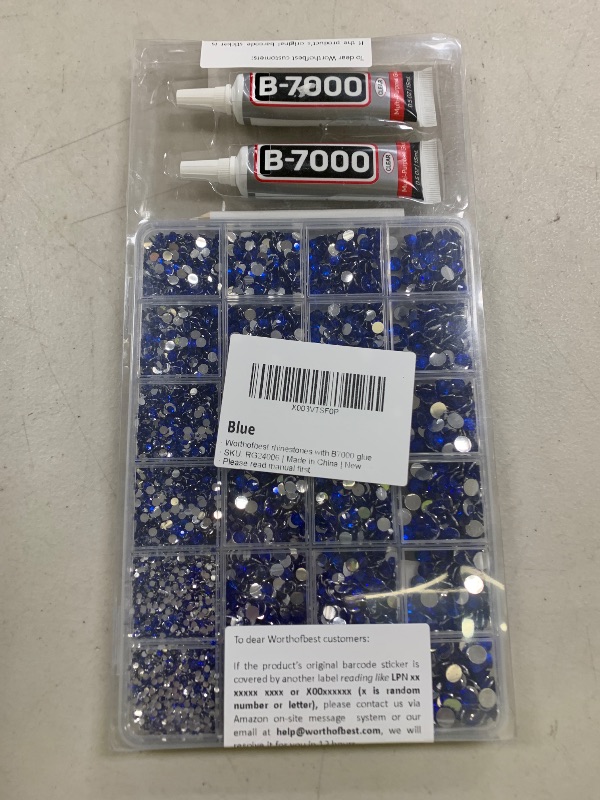 Photo 1 of b-7000 Adhesive Glue with 20100 Pcs Blue Rhinestones for Crafts Clothing Clothes Fabric Shoes, Dark Royal Navy Blue Flatback Gems Crystals, Flat Back Diamonds Mix ss6-ss30, Non Hotfix Rhinestones Bulk