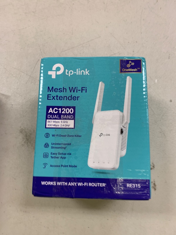 Photo 1 of TP-Link AC1200 WiFi Extender, 2025 Wirecutter Best WiFi Extender, 1.2Gbps Home Signal Booster, Dual Band 5GHz/2.4GHz, Up to 1600 Sq.ft and 32 Devices, EasyMesh Compatible, One Ethernet Port (RE315)