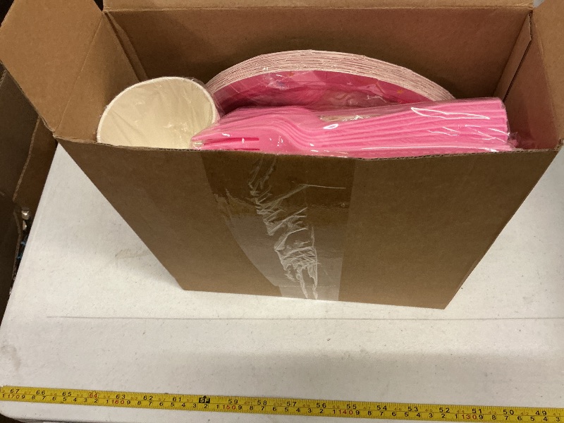 Photo 1 of 194 Pcs Duck Birthday Party Supplies Pink Rubber Duck Tableware Set Include Pink Plates Napkins Cups Knives Forks Spoons for Kids Girl Boy Baby Shower Tableware Set Serves 24