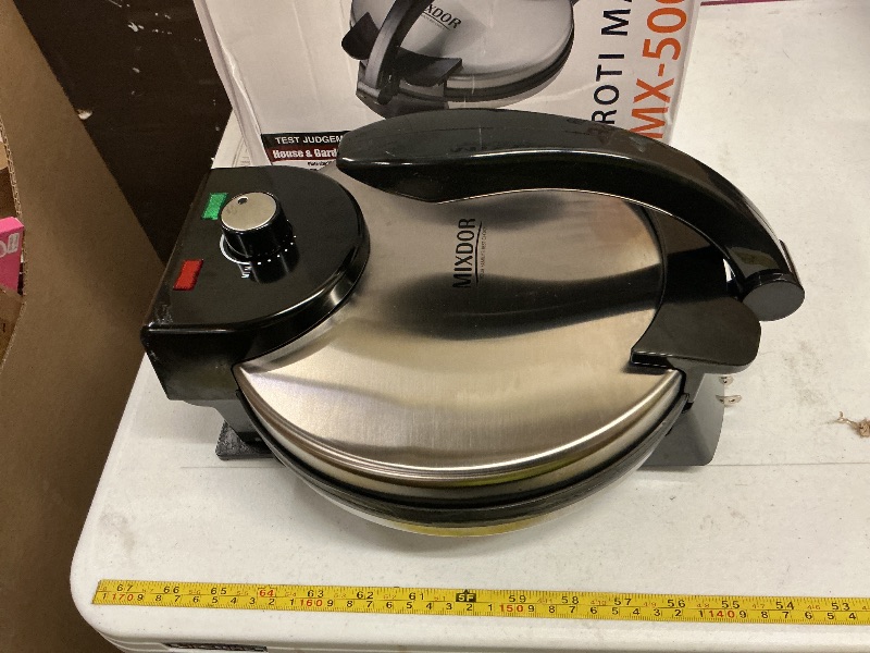 Photo 1 of 12 Inch Electric Tortilla and Roti Maker Press – Non-Stick Surface, Adjustable Temperature, Compact Flatbread MachineSilver,One Size