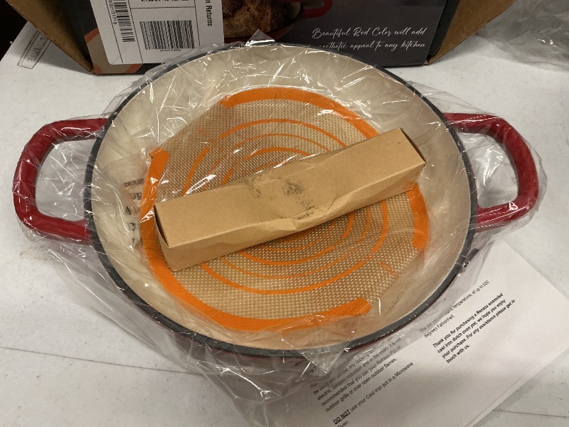 Photo 1 of 6 QT Enameled Cast Iron Dutch Oven - Sourdough for Bread Baking & Casseroles and more - 10 inch base, includes 5 Blade Bread Lame & Non-Stick Silicone Sling - Oven Safe to 500°F Bread Loaf Pan with Lid - Sourdough Bread Oven - Cast Iron Enamel Bread Loaf