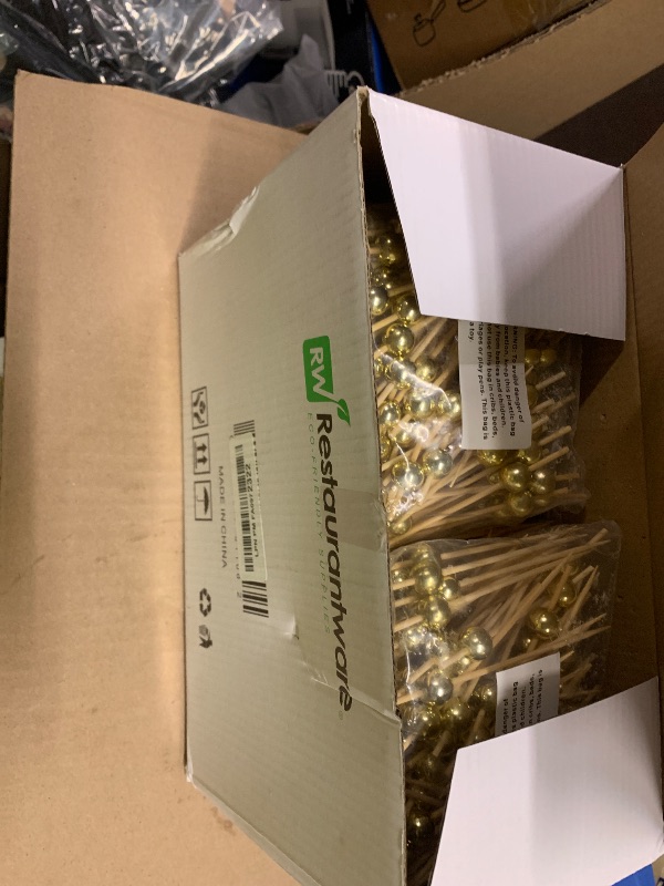 Photo 1 of 4 Inch Decorative Skewers, 1000 Sphere Design Decorative Bamboo Skewers - Sharp Point, Sturdy, Gold Bamboo Decorative Picks, For Appetizers Or Garnishes - Restaurantware