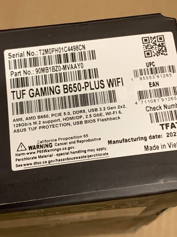 Photo 1 of ASUS TUF GAMING B650-PLUS WIFI AMD B650 AM5 Ryzen™ Desktop 9000 8000 and 7000 ATX motherboard, 14 power stages, PCIe® 5.0 M.2 , DDR5 memory, WiFi 6 and 2.5 Gb Ethernet, USB4® support Aura Sync
