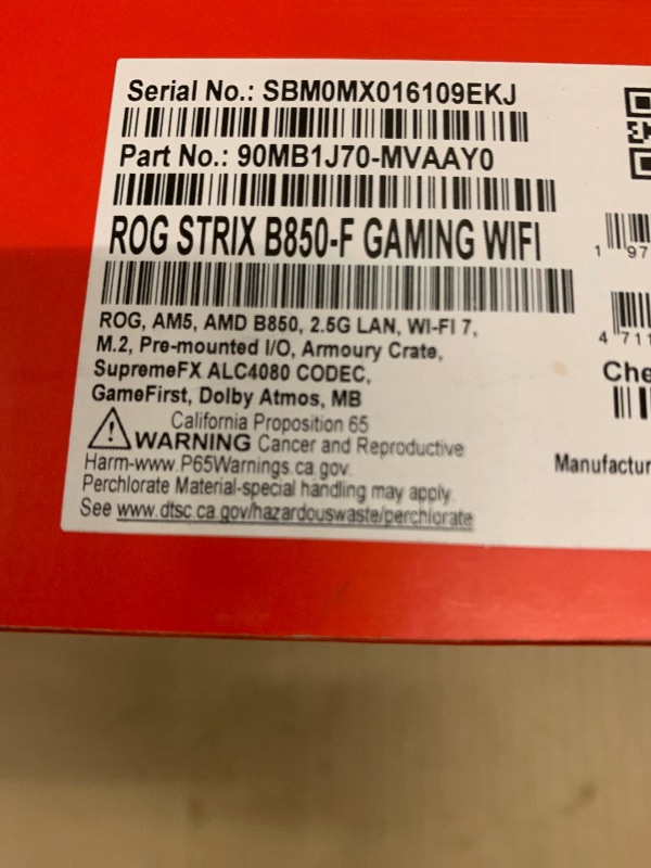 Photo 1 of SEE NOTES AND PICTURES…ASUS ROG Strix B850-F Gaming WiFi AMD AM5 B850-F ATX Motherboard 16+2+2 Power Stages, AI PC, DDR5 AEMP, WiFi 7, 4X M.2, PCIe® 5.0, Total Support of 19 USB, 20Gbps Type-C®, AI Networking II, Aura Sync