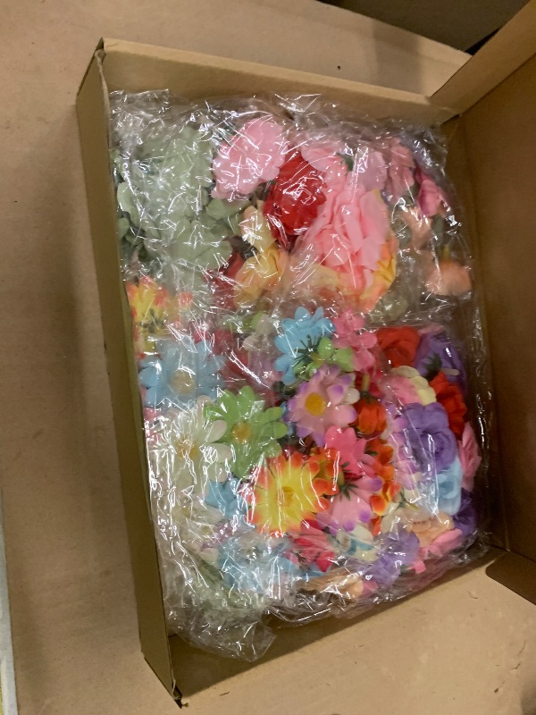 Photo 1 of 210 Pcs Mini Silk Flower Heads Small Fake Rose Daisy Faux Flowers Bulk for Crafts Artificial 3D Loose Fabric Flowers Heads Sunflower Bulk for Wedding Hair Cap Dresses Decorations (Bright Colors Mixed)