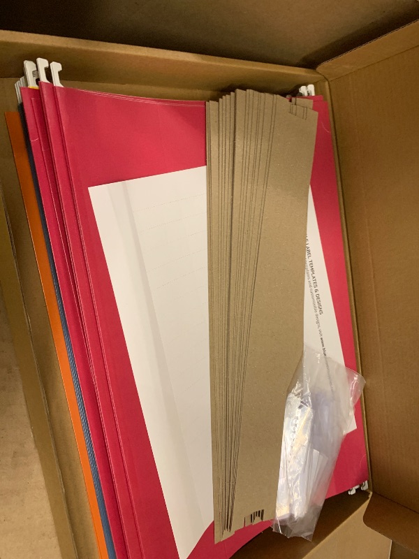 Photo 1 of 25 Blue Summit Supplies Legal Size Hanging File Folders - Assorted Colors, 2" Expansion, Legal Hanging File Folders for Filing Cabinet, 9.5" x 14.75", 11PT Paper Stock with Tabs and Inserts Included