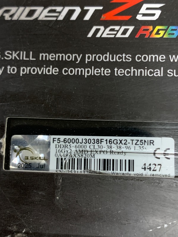 Photo 1 of 32GB G.Skill DDR5 Trident Z5 Neo RGB 6000MHz CL30 1.35V Dual Channel Kit (2X 16GB) Black