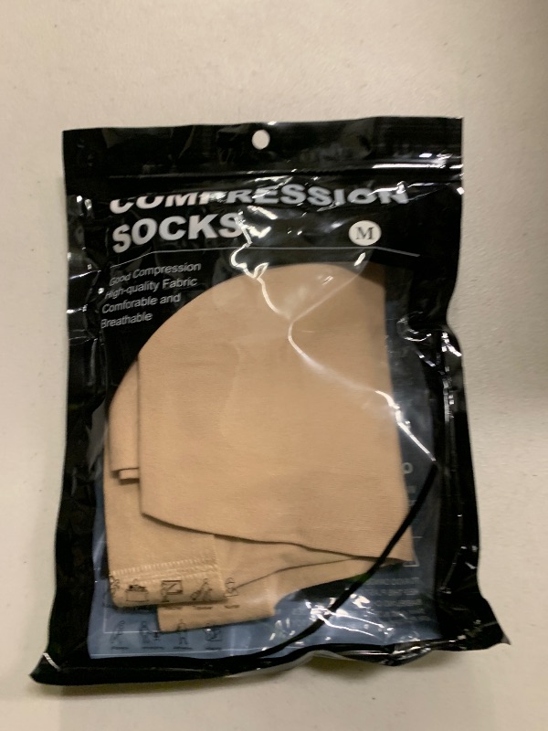 Photo 1 of 2 Pairs Compression Stockings for Women & Men, Thigh High Length 15-20mmHg Graduated Compression Socks for Nursing Sports Varicose Veins, Dot Top, Open Toe, Mix,M