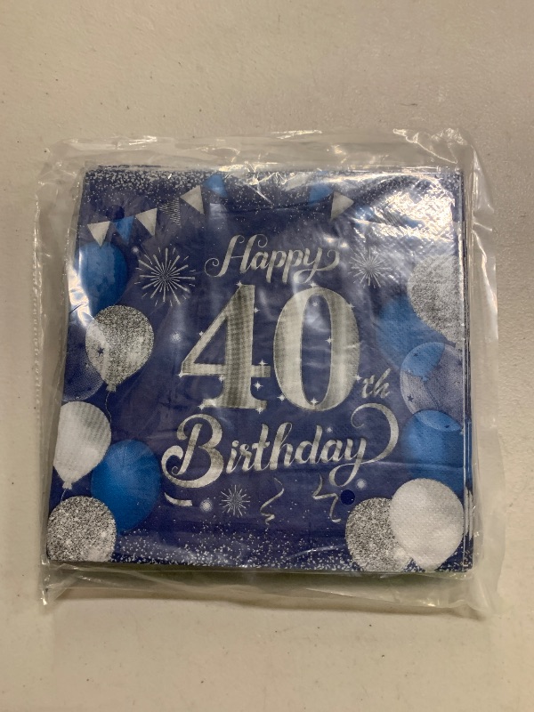 Photo 1 of 40 PCS 40th Birthday Decorations for Men Women Navy Blue Silver 40th Birthday Napkins for Cheers to 40 Years Happy 40 Years Old Theme Party Decorations Favors