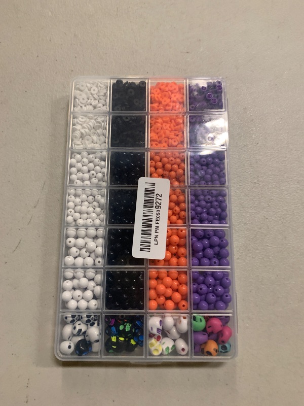 Photo 1 of 2480Pcs Halloween Beads for Jewelry Making, Halloween Bracelet Making Kit Skull Beads Polymer Clay Beads Heishi Beads 6mm 8mm Black White Orange Purple Round Beads for Bracelets Necklace Charm
