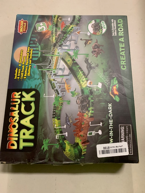 Photo 1 of 218 PCS Race Tracks Dinosaur Toys for Kids 3-5, Glow in The Dark Magic Toy Set, 2 Dinosaur Cars Track, Flexible DIY Track Set, Birthday Gift for Age 3-9 Boys Toddler Girls