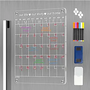 Photo 1 of HINEE Acrylic Magnetic Monthly and Weekly Calendar for Fridge, Clear Set of 2 Dry Erase Board Calendar for Fridge Reusable Planner, includes 6 Dry Erase Markers with 3 Colors(16"x12"Inches) (clear)