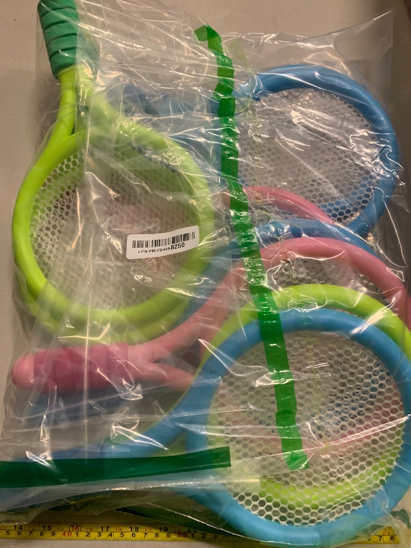 Photo 1 of 12 Pcs Plastic Kids Tennis Racket Set with 6 Pcs Tennis Balls and 6 Shuttlecocks Training Balls Badminton Paddle Racket Toy for Children Toddler Outdoor Indoor Beach Sports Gifts