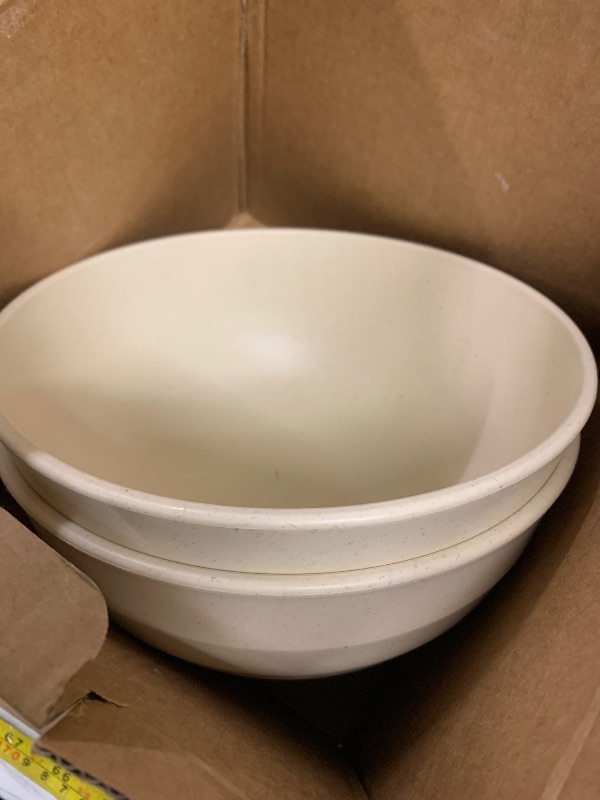 Photo 1 of 2pcs only. Wheat Straw Bowls 60 OZ Large Salad Bowl Microwave and Dishwasher Safe Plastic Serving Bowls, Unbreakable Kitchen Bowl, Big Bowls for Eating, Soup, Popcorn and Ramen (Beige)