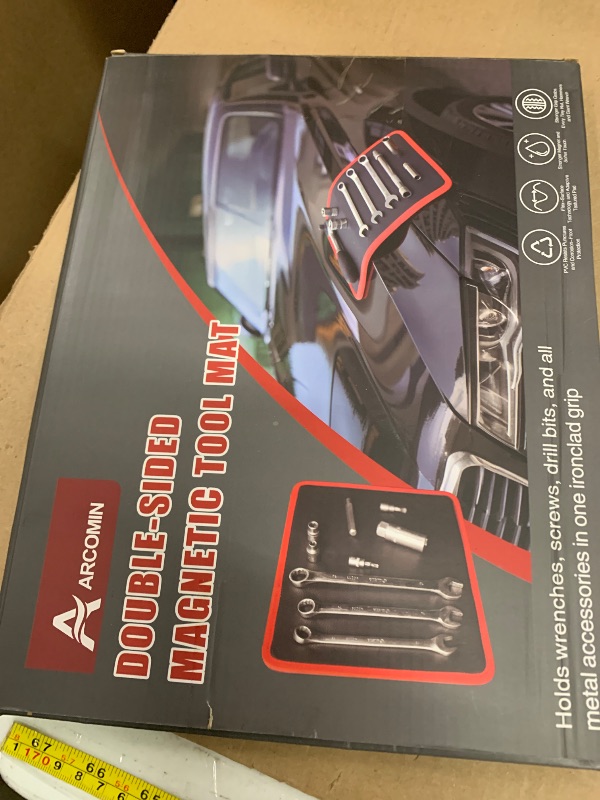 Photo 1 of ?Arcomin Magnetic Tool Mat & Holder | 12.8"x9.8" Flexible Magnetic Tray for Garage Workshop, Scratchproof PVC Surface with Non-Slip Grip | Auto Repair, Toolbox Organizer for Mechanics & DIY