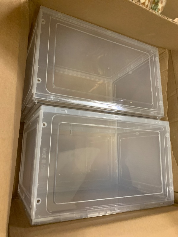 Photo 1 of 2pcs only.    MSHOMELY Stackable Storage Bins with Lids, Display Case for Collectibles, Display Box with Magnetic Door, Stackable Storage Container for Doll, Figures, Snack, White