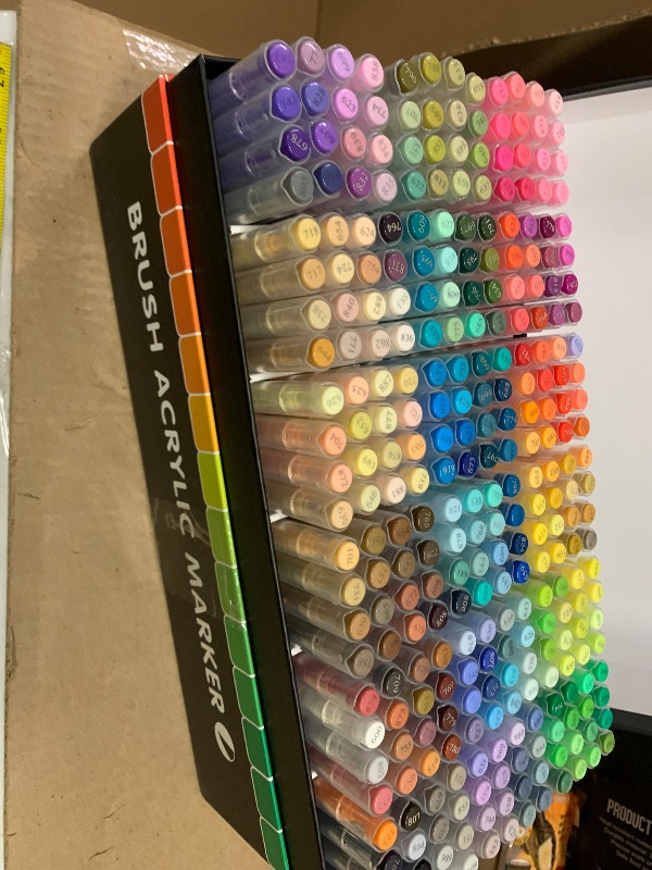 Photo 1 of 288 Colors Soft Brush Tip Acrylic Paint Markers Set, Pens for Rock, Wood, Fabric, Canvas, Glass, DIY Crafts, Waterproof Markers, Vibrant Acrylic Paint Pens for Artists and Art Projects