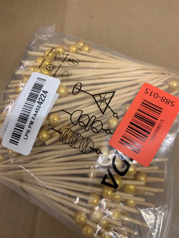 Photo 1 of 200PCS Cocktail Picks, Fancy Toothpicks for Appetizers, Decorative Bamboo Skewers for Appetizers Drinks Fruit, 4.7 Inch Long Wooden Gold Pearl Food Sticks Charcuterie Boards Accessories Party Supplies