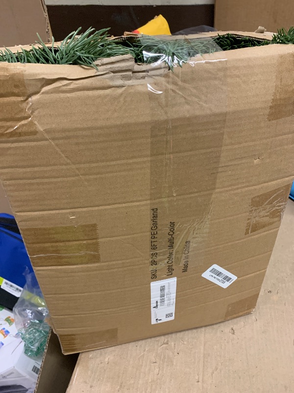 Photo 1 of 2PCS 6ft Pre-Lit Christmas Garland, Artificial Lighted Norfolk Pine Garland with Multi-Color Lights, Battery Operated Garland for Mantle Stairs Table Fireplace Xmas Decoration Outdoor & Indoor