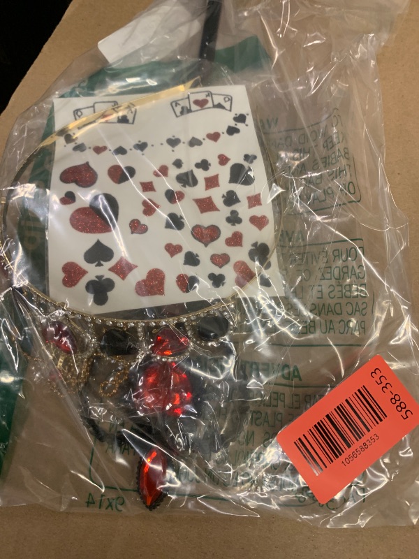 Photo 1 of 5 Pcs Red Gem Women Halloween Queen Costume Accessories, Queen Crown Red Necklace Poker Earrings Scepter Glitter Stickers, Halloween Party Cosplay Set