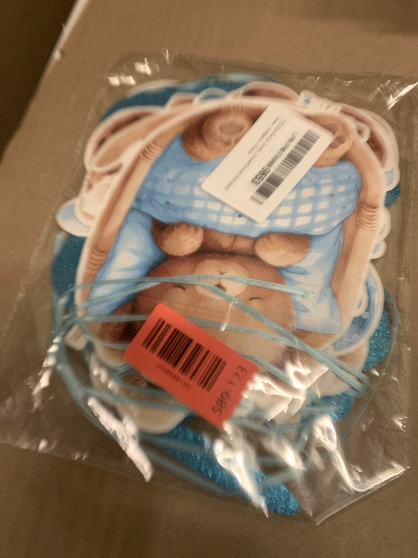 Photo 1 of 3PCS We Can Bearly Wait Party Banner, Pre-Strung Blue Bear Theme Party Banner Garland Decorations for Boy Baby Shower Decor