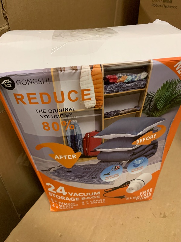 Photo 1 of 24 Pack Vacuum Storage Bags with Electric Pump, (5 Jumbo, 5 Large, 5 Medium, 5 Small, 4 Roll Up Bags) Space Saver Bag for Clothes, Mattress, Blanket, Duvets, Pillows, Comforters,Travel