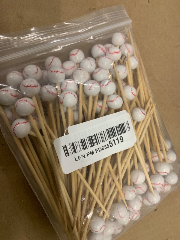 Photo 1 of 100 Pcs Baseball Toothpicks, 4.72 Inch Baseball Cocktail Picks for Appetizers, Long Bamboo Toothpicks, Decorative Toothpicks Skewers for Holiday Birthday Party Decorations (Baseball 3D)