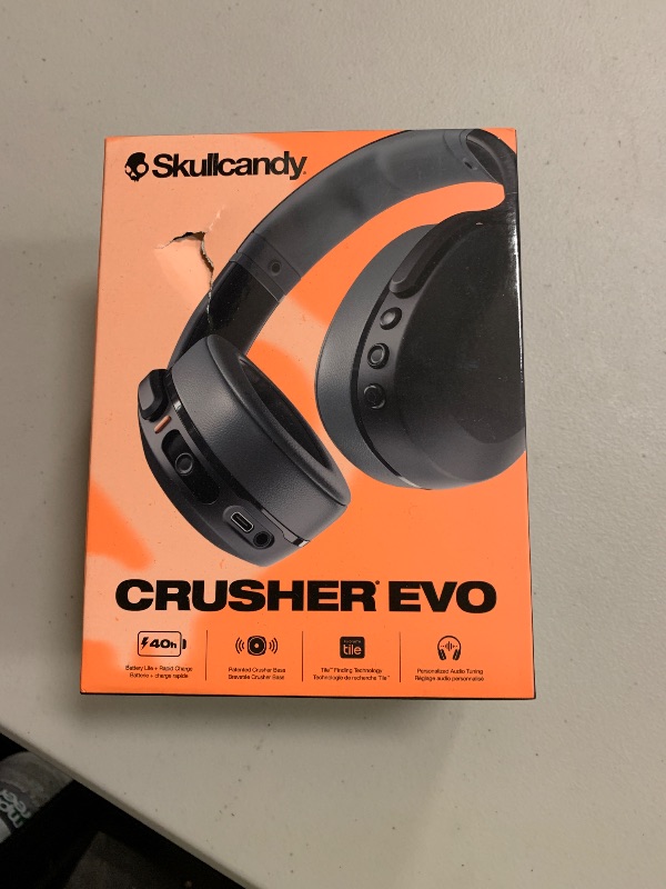 Photo 1 of Skullcandy Crusher Evo Wireless Bluetooth Headphones with Multi-Sensory Bass, Noise Isolating Over-Ear Fit, Up to 40 Hours Battery, Microphone for iPhone Android - Asphalt