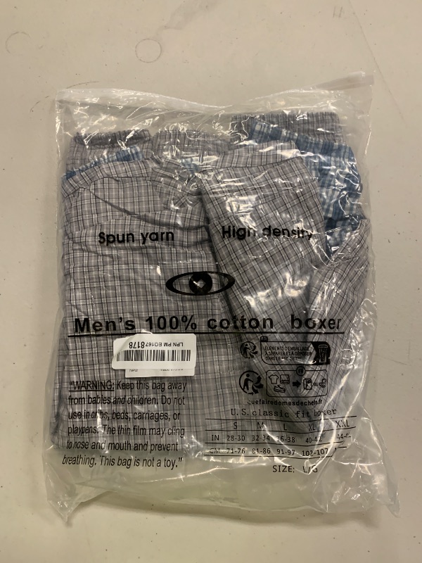 Photo 1 of Mens Woven Boxer Shorts 100% Cotton with Covered Waistband Comfortable Loose Fit, Full Cut Classic Plaid Boxers 3 Pack Size Large (36-38)