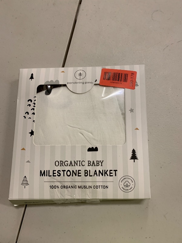 Photo 1 of Pondering Pine Organic Baby Monthly Milestone Blanket Boy or Girl - Months Blanket with Wood Frame and Newborn Announcement Disc - Growth Chart for 1-12 Month Milestones, Gender Neutral, 47”x47”