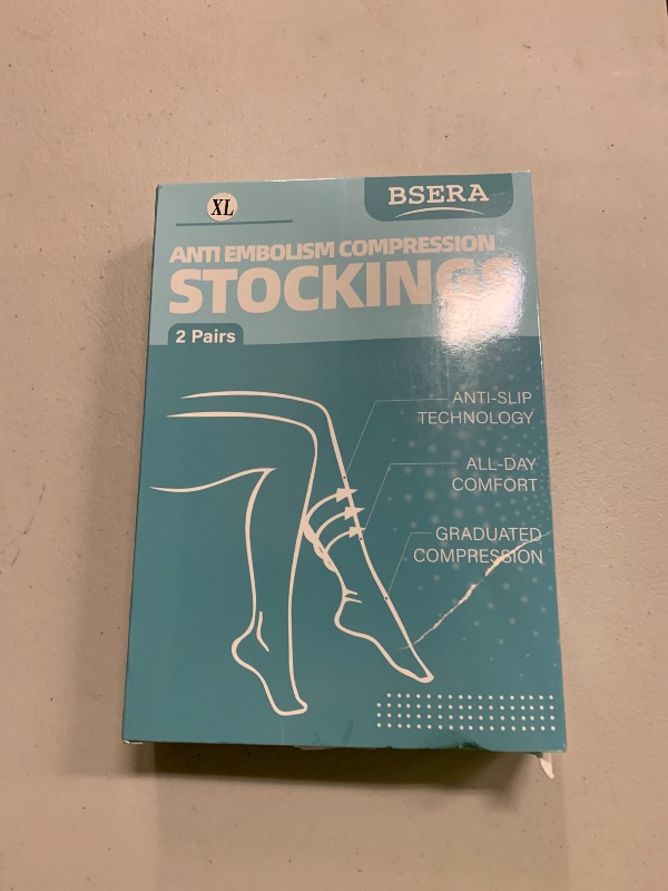 Photo 1 of 2 Pairs Thigh High Anti Embolism Compression Stockings for Women & Men, 15-20mmHg TED Hose Socks, X-Large