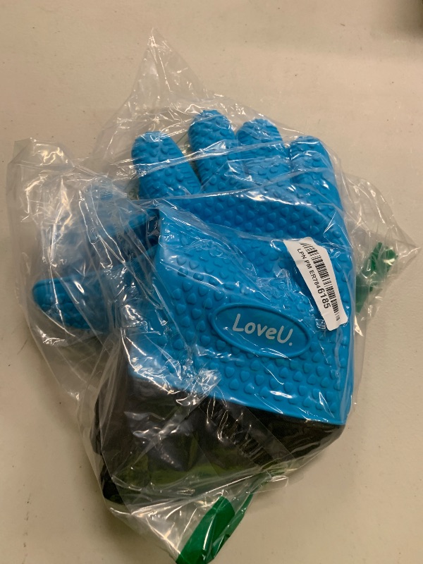 Photo 1 of Loveuing Kitchen Oven Gloves - Dual-Layer Heat Resistant Grilling Gloves, Silicone Oven Mitts with 5 Fingers, Waterproof Non-Slip Pot Holder for Barbecue, Cooking, Baking (Blue, Long)