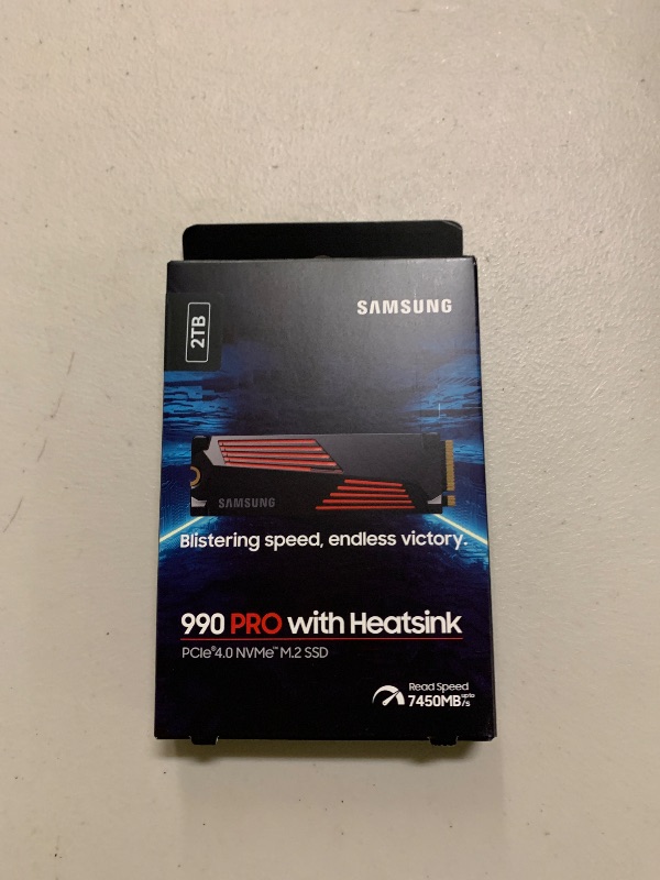 Photo 1 of SAMSUNG 990 PRO w/ Heatsink SSD 2TB, PCIe Gen4 M.2 2280 Internal Solid State Hard Drive, Seq. Read Speeds Up To 7,450MB/s for High End Computing, Workstations, Compatible w/ PlayStation 5, MZ-V9P2T0CW