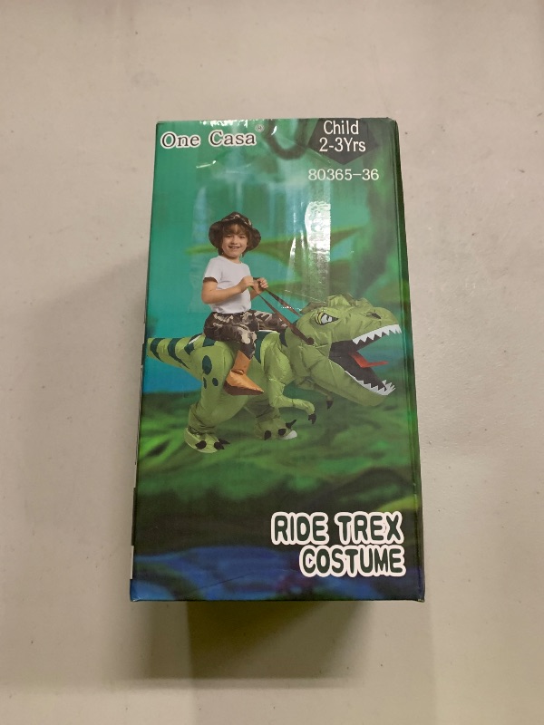 Photo 1 of One Casa Inflatable Dinosaur Costume Riding T Rex Air Blow up Funny Fancy Dress Party Halloween Costume for Kids (2-3 Yrs)