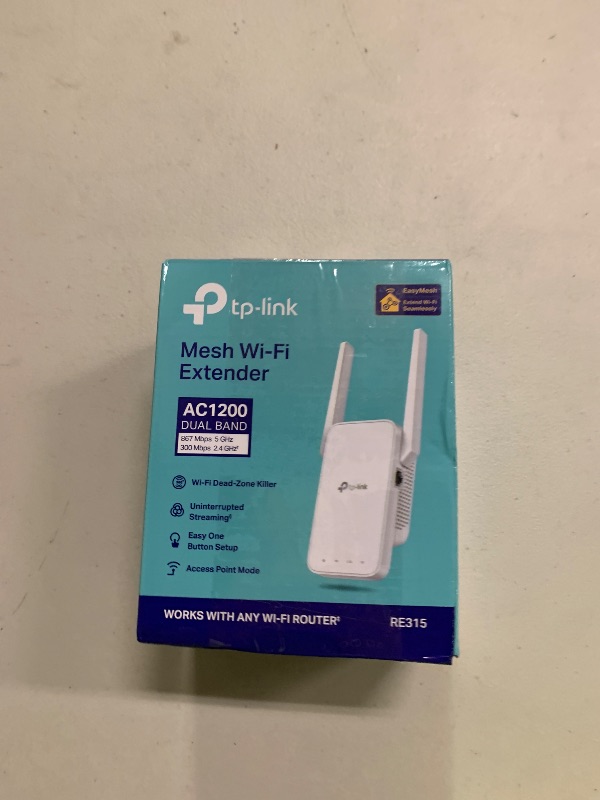 Photo 1 of TP-Link AC1200 WiFi Extender, 2025 Wirecutter Best WiFi Extender, 1.2Gbps Home Signal Booster, Dual Band 5GHz/2.4GHz, Up to 1600 Sq.ft and 32 Devices, EasyMesh Compatible, One Ethernet Port (RE315)
