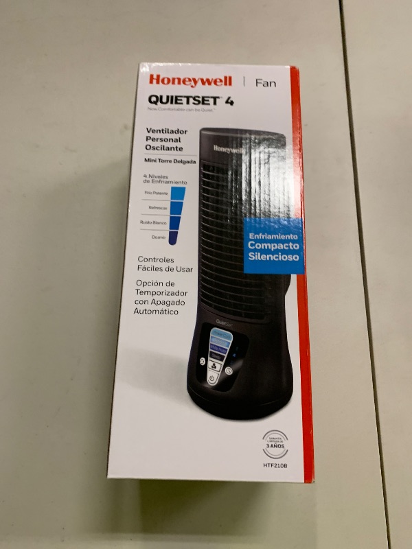 Photo 1 of Honeywell QuietSet Personal Table Fan, Oscillating Personal Desk Fan with Quiet Operation, 4 Levels of Power and Sound, Black, HTF210B