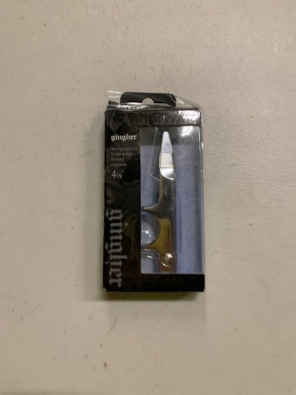 Photo 1 of Gingher Spring-Action Knife-Edge Thread Nippers - 4.5" Stainless Steel Shears - Sharp Knife Edge Fabric Scissors with Protective Leather Sheath - Silver