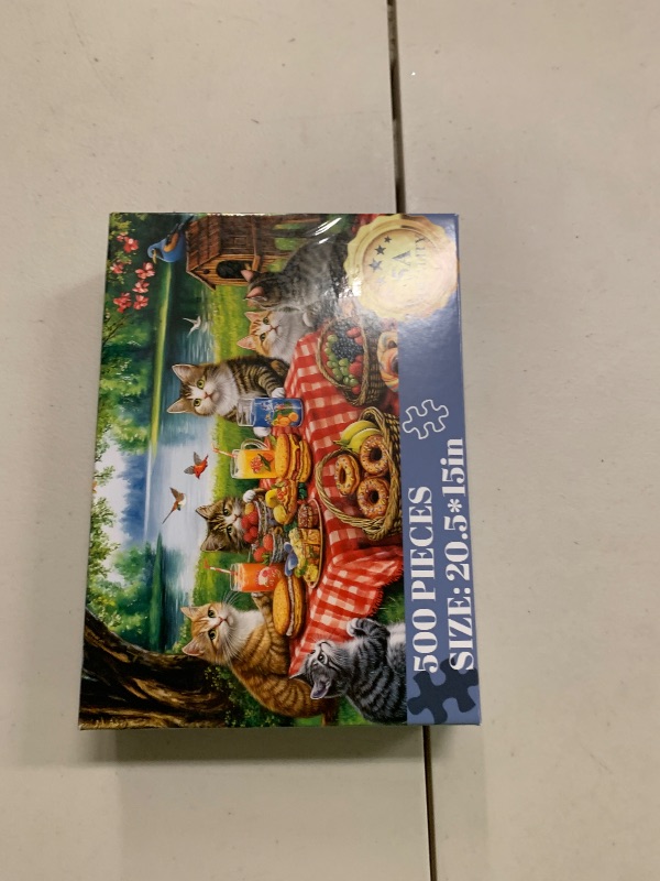 Photo 1 of 500 Piece Puzzles for Adults, Cat Family Dinner Large Piece Jigsaw Puzzle for Adults Kids Seniors,Recycled Cardboard Puzzle 500 Piece,Family Activity Great Gift for Family Friends 20.5 * 15 in